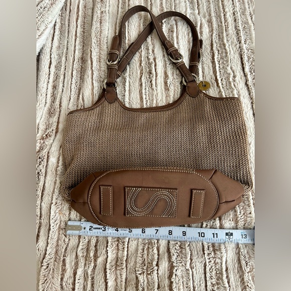 THE SAK Brown Crochet /Knit Square Shoulder Purse Bag - Picture 8 of 12